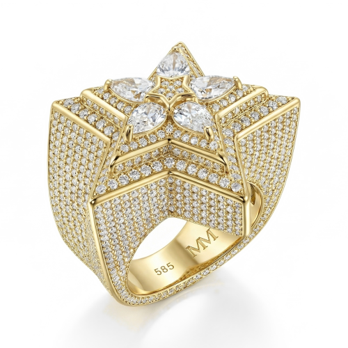 Zenith - Anel com estrela para homem em moissanite com talhe pera e cravação em pavé