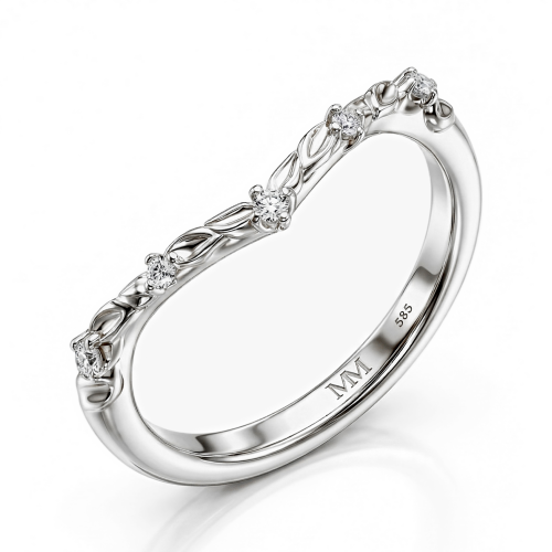 Vinea - Aliança de casamento em moissanite inspirada na natureza com motivos de folhas e videira
