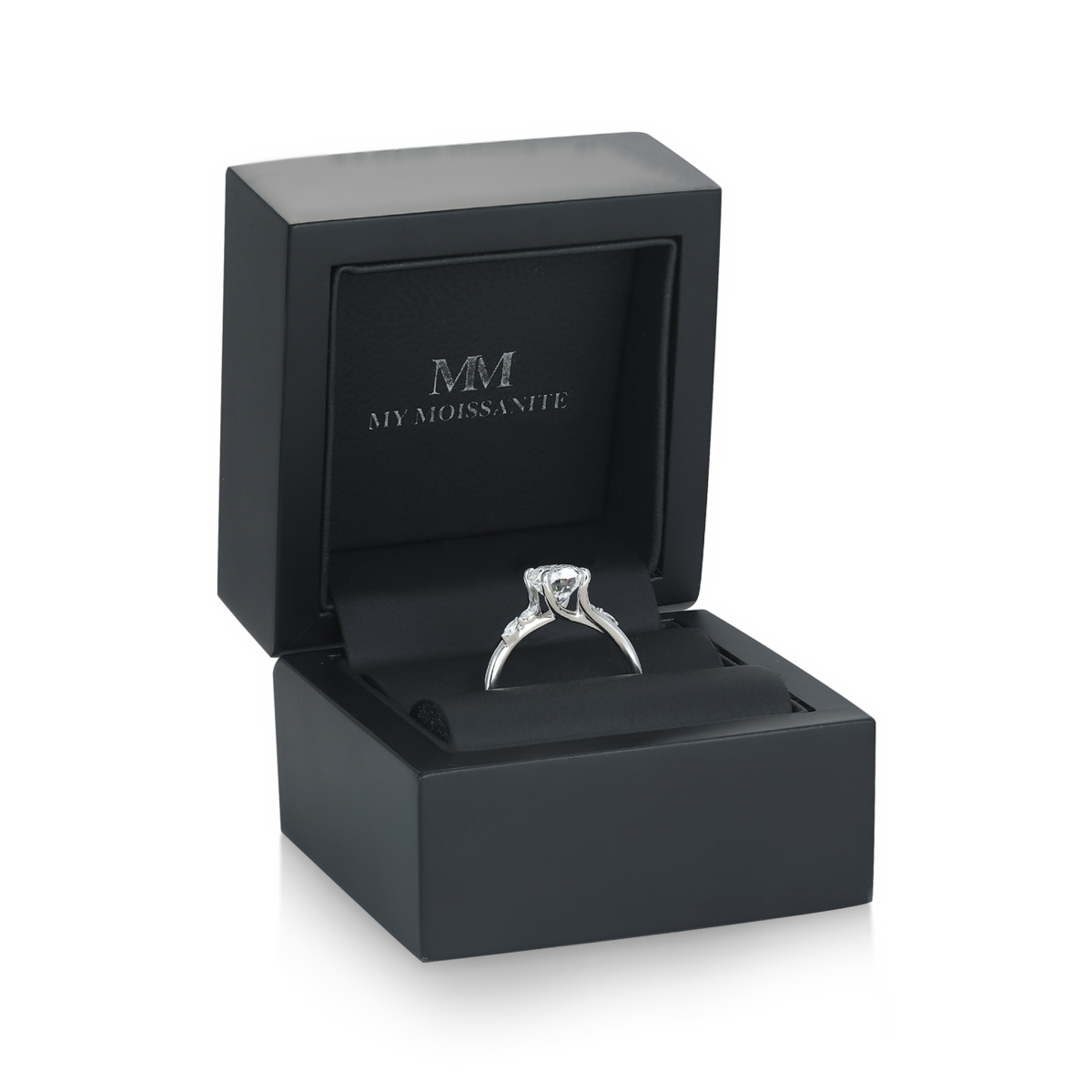 Viviette - Anel de noivado em moissanite de talhe oval com pedras secundárias navette