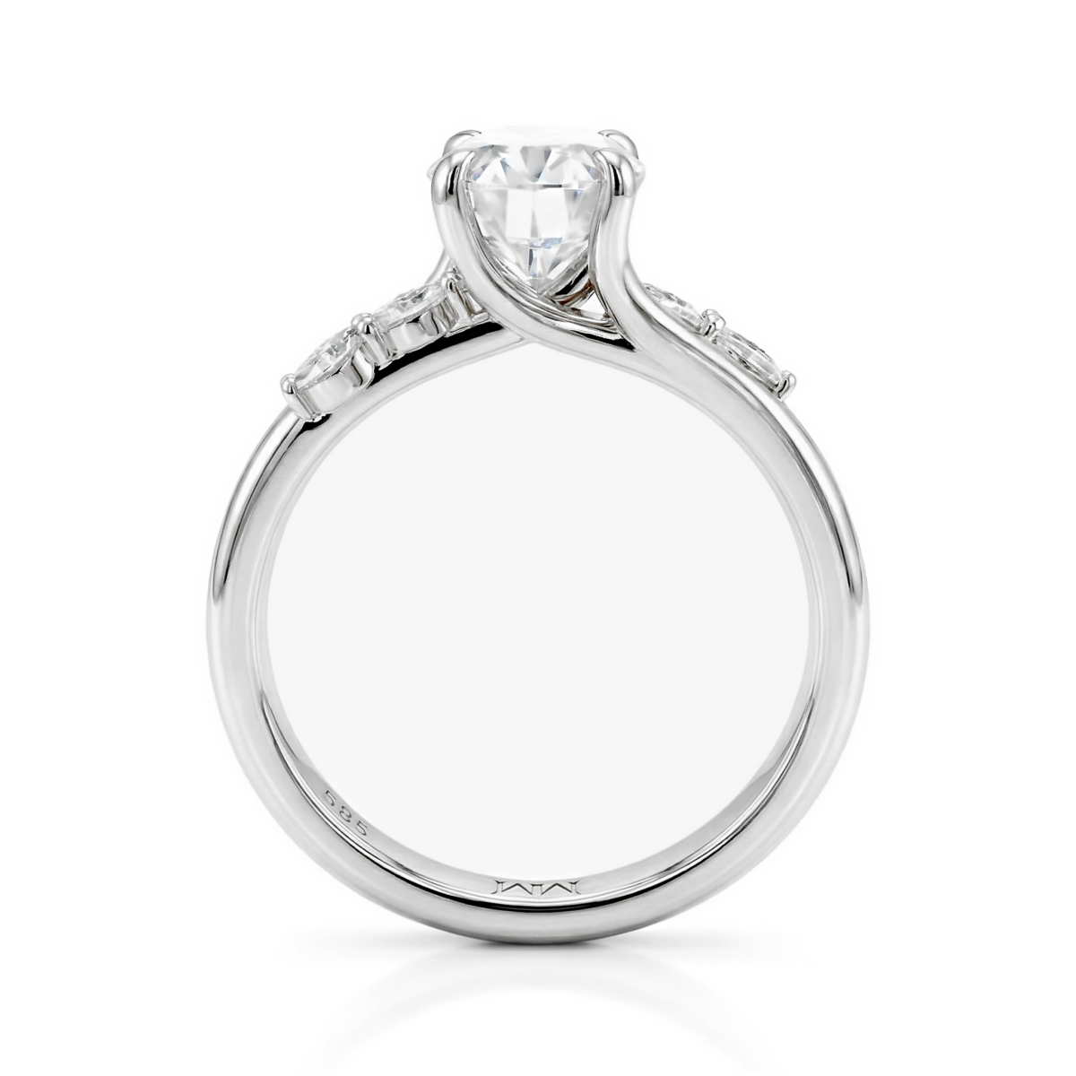 Viviette - Anel de noivado em moissanite de talhe oval com pedras secundárias navette