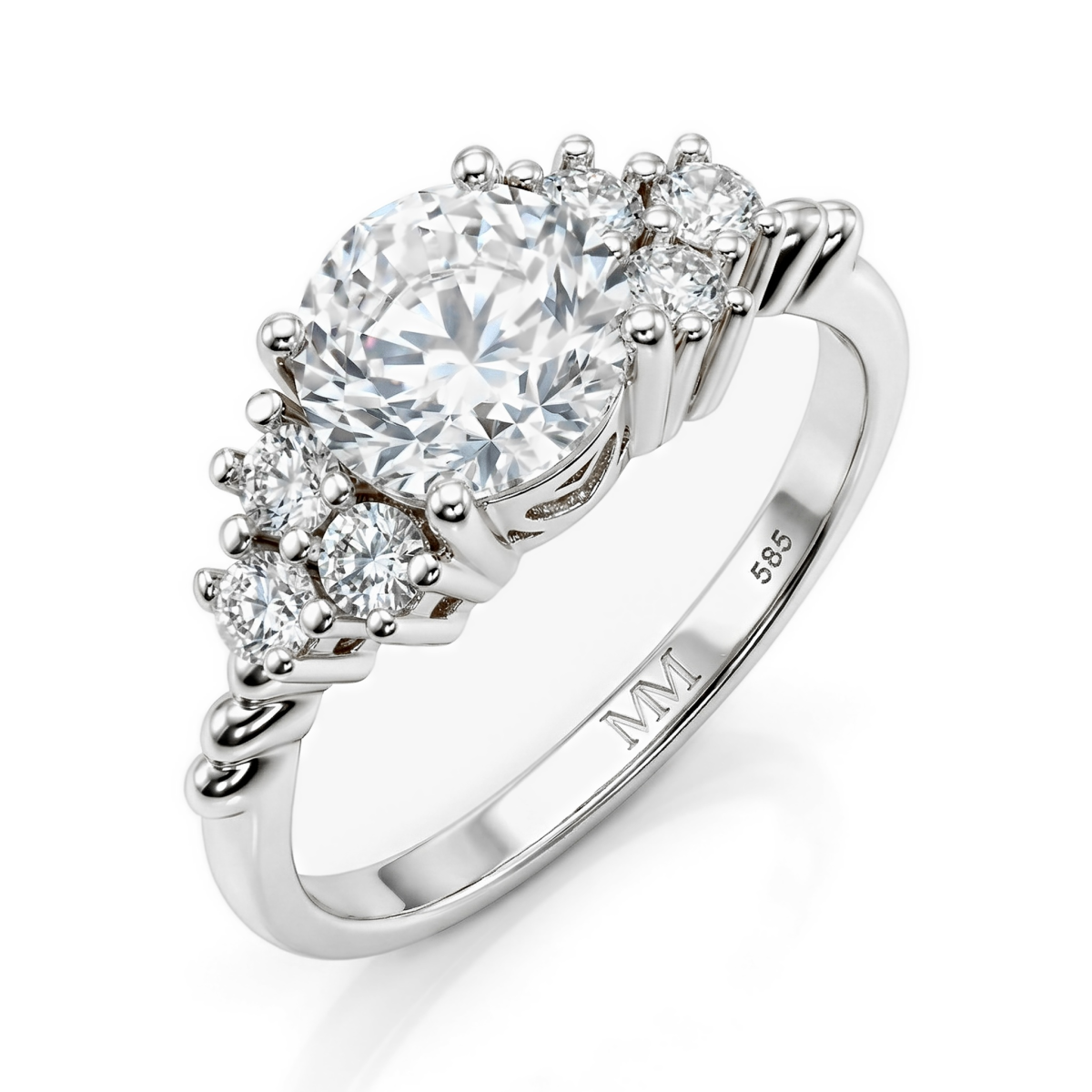Astral - Anel de noivado com moissanite com pedras laterais