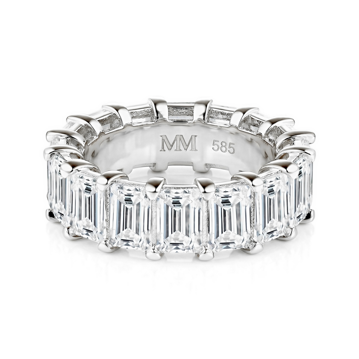 Eterna - Anel de eternidade em moissanite com talhe esmeralda