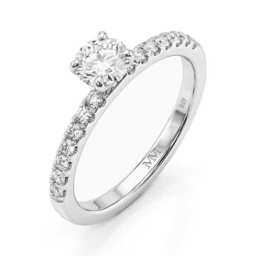 Finesse - Anel de noivado em moissanite com pedras laterais