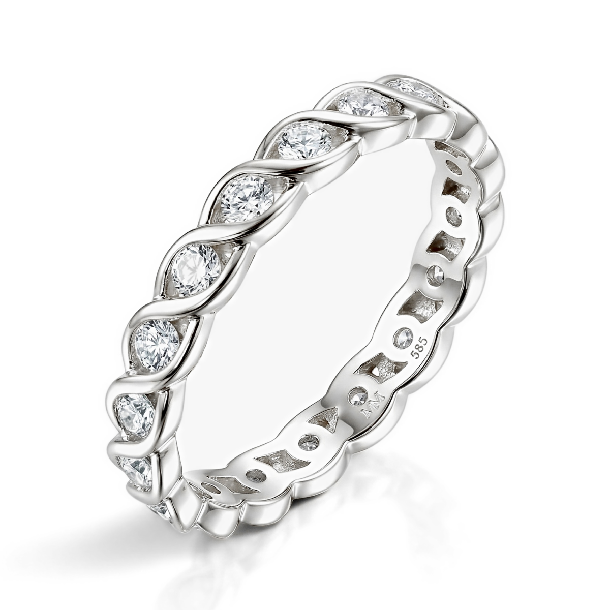 Celestine - Anel de eternidade torcido de moissanite com cravação em virola