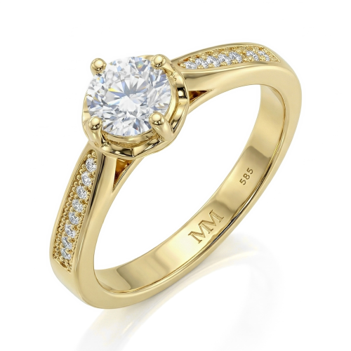 Celeste - Anel de noivado em moissanite com pedras laterais em pavé