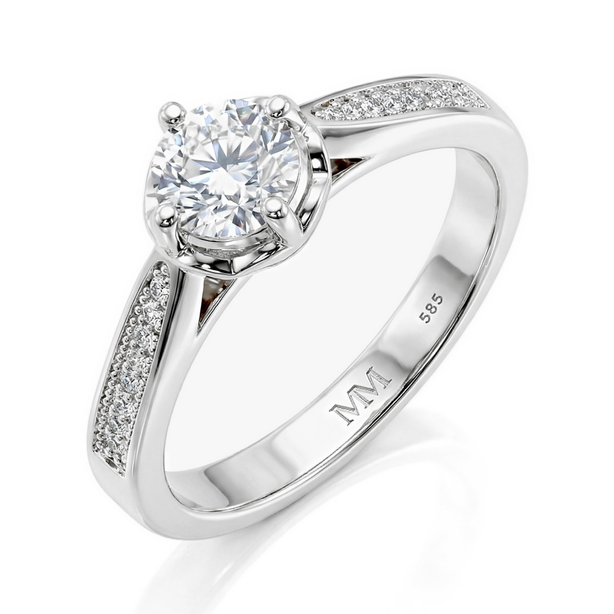 Celeste - Anel de noivado com moissanite com pedras laterais em pavé