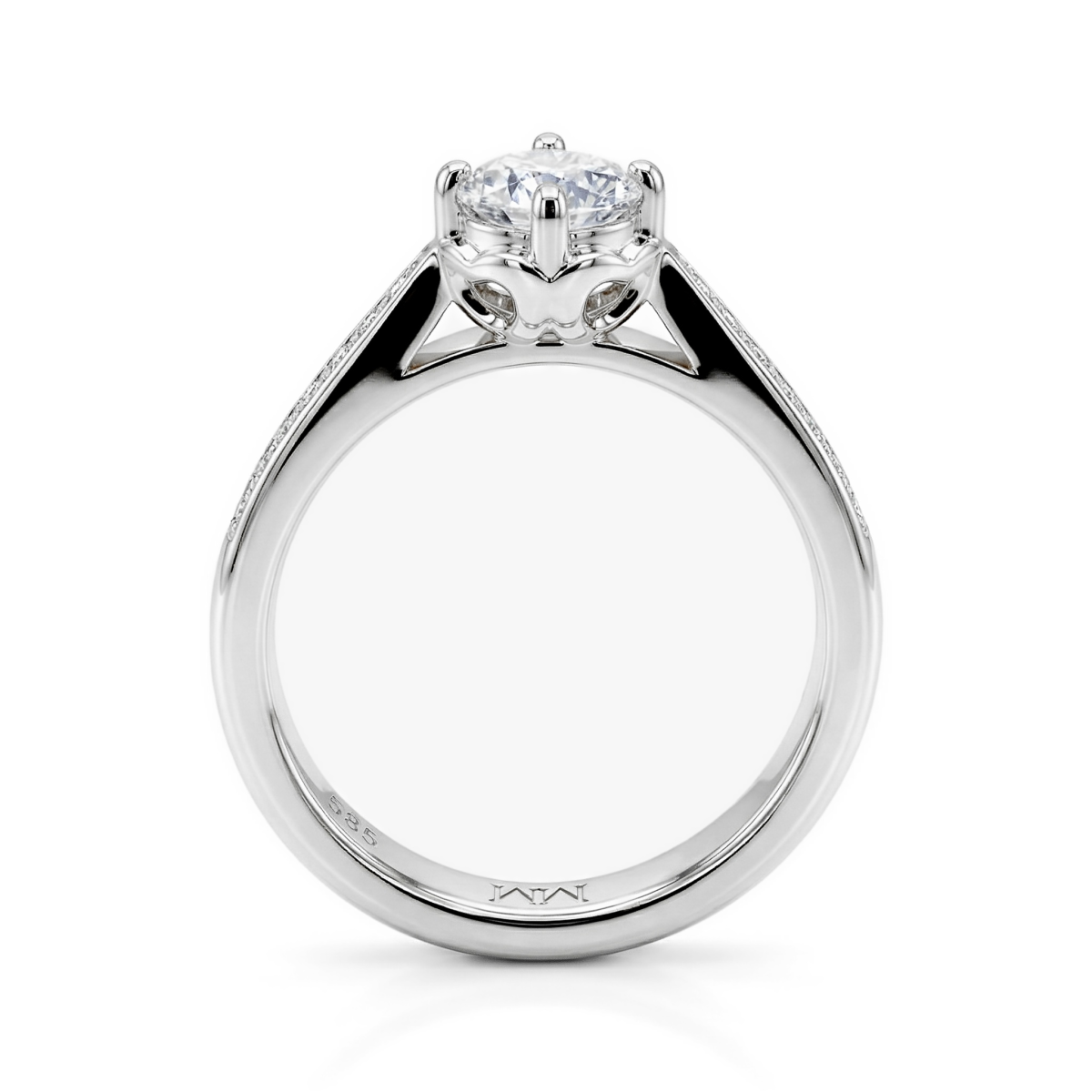 Celeste - Anel de noivado com moissanite com pedras laterais em pavé