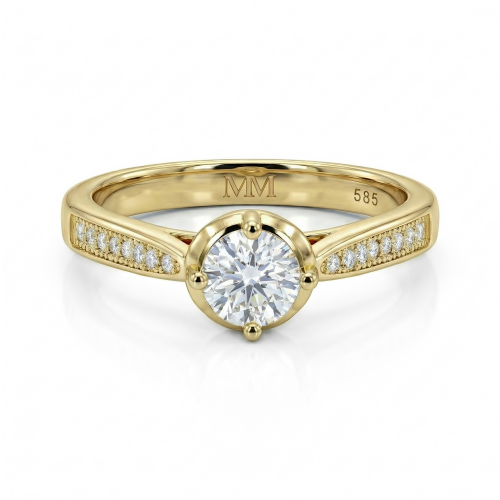 Celeste - Anel de noivado em moissanite com pedras laterais em pavé