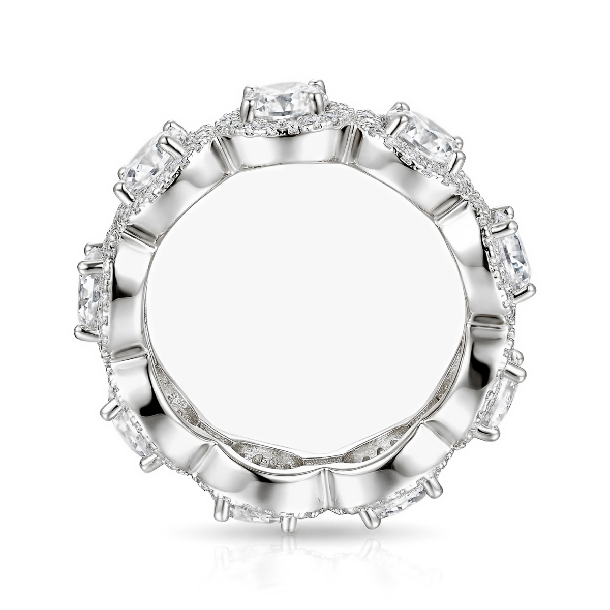 Allegra - Anel de eternidade com moissanite com halo e pedras secundárias