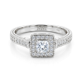 Paragone - Anel de noivado em moissanite de talhe princesa com halo e aro texturado