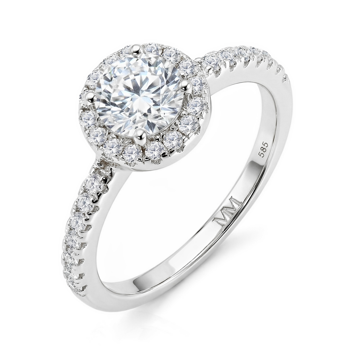 Dynara - Anel de noivado em moissanite com halo e aro em pavé