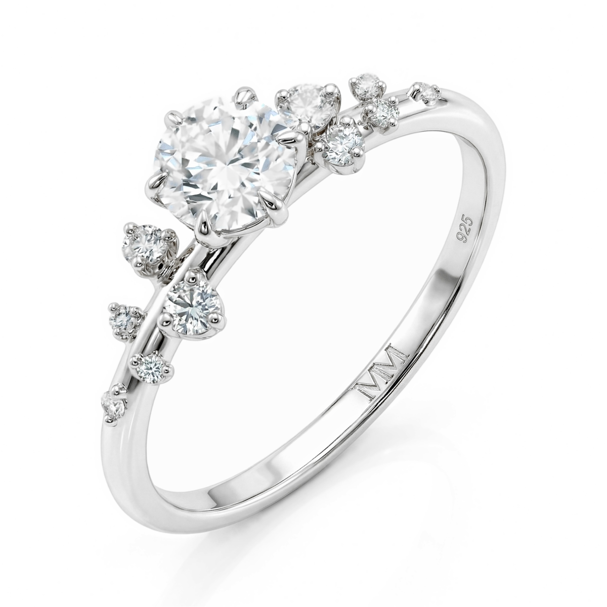 Aurora - Anel em moissanite com pedras laterais minimalistas