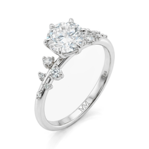 Aurora - Anel em moissanite com pedras laterais minimalistas