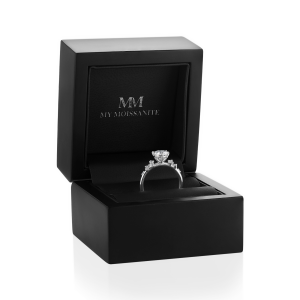 Aurora - Anel em moissanite com pedras laterais minimalistas