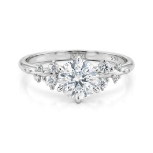 Aurora - Anel em moissanite com pedras laterais minimalistas