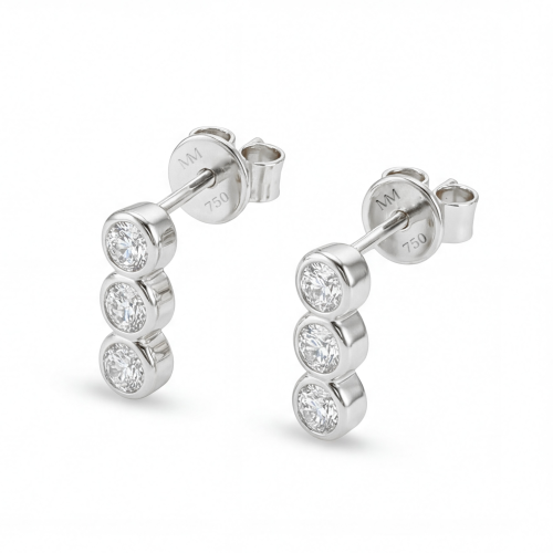 Tri-Bezel - Brincos de espigão de moissanite com cravação em virola