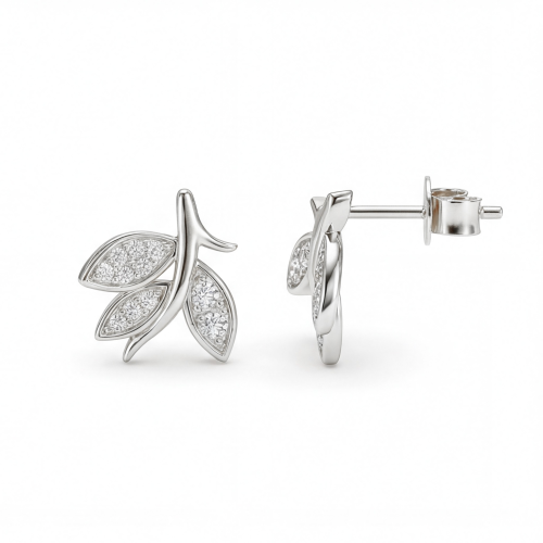 Pavé Leaves - Brincos de espigão em moissanite