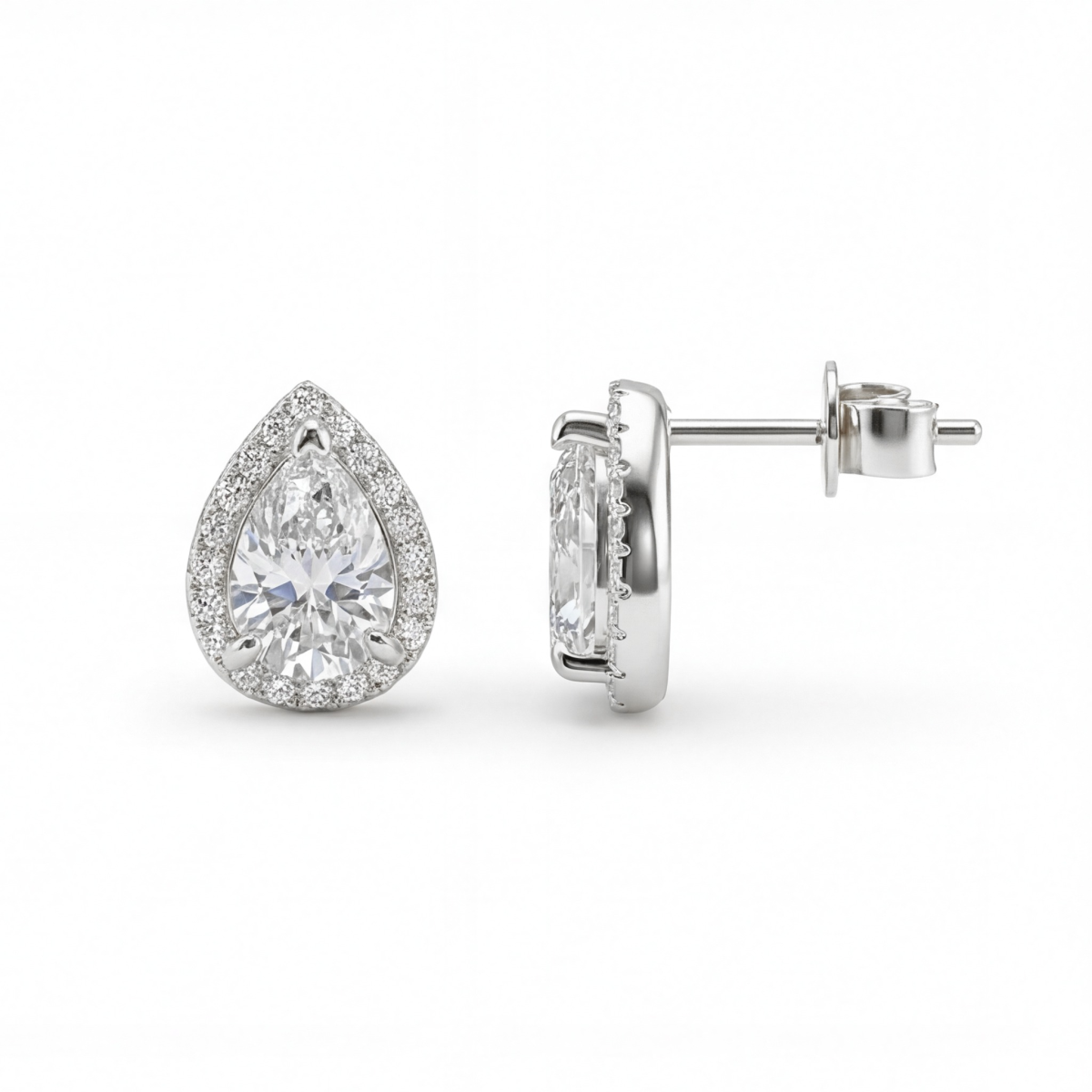 Halo Pears - Brincos de espigão com moissanite em forma de pera e halo