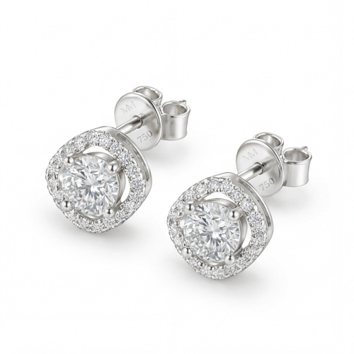 Spaced Halo - Brincos de espigão em moissanite com cravação em halo