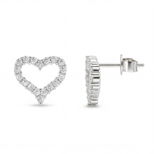 Corazon - Brincos de espigão em moissanite com cravação em pavé em forma de coração
