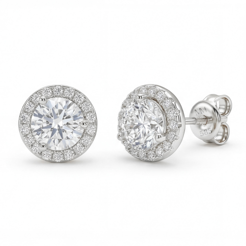 Orbis - Brincos de espigão em moissanite com cravação em halo
