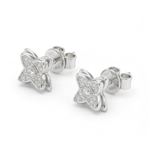 Sparkling Flowers - Brincos de espigão em moissanite com cravação em pavé