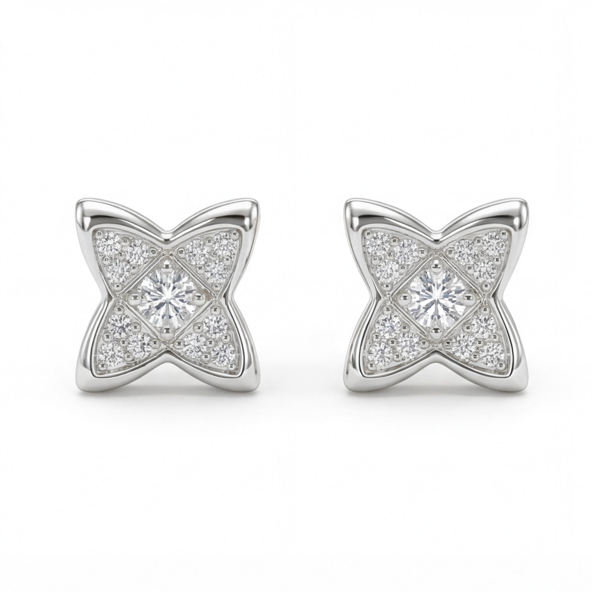 Sparkling Flowers - Brincos de espigão em moissanite com cravação em pavé