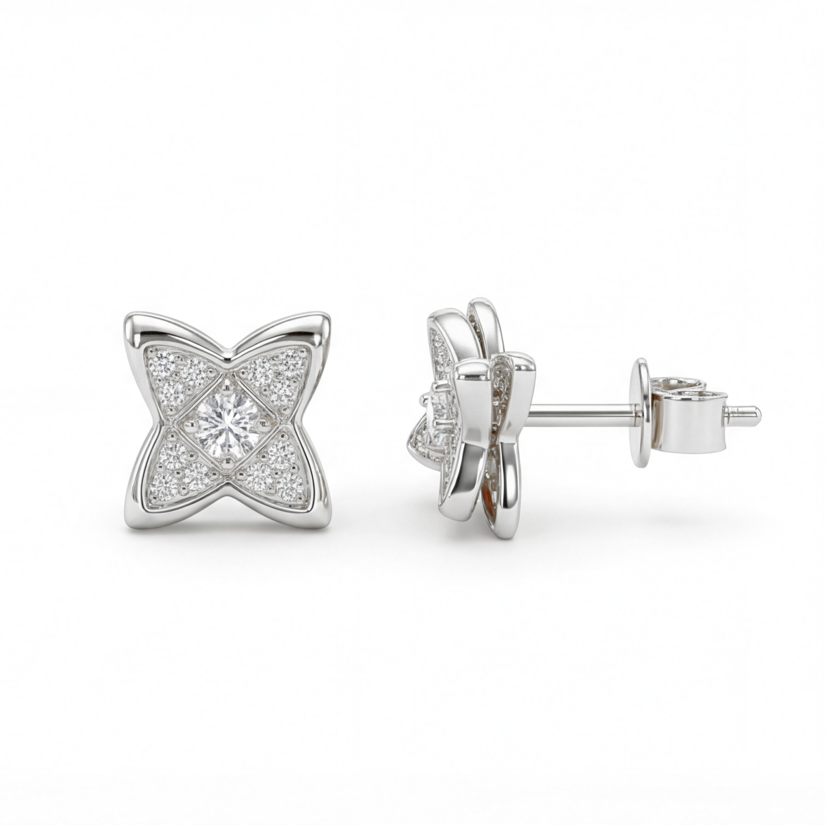 Sparkling Flowers - Brincos de espigão em moissanite com cravação em pavé