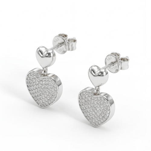 Hearts of Pavé - Brincos pendentes em moissanite com cravação em pavé