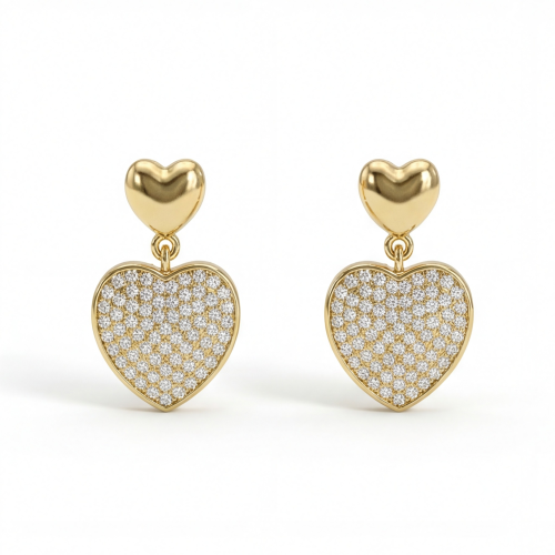 Hearts of Pavé - Brincos pendentes em moissanite com cravação em pavé