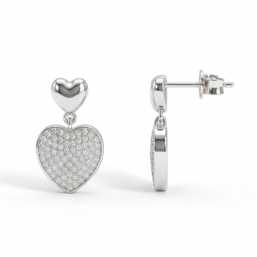 Hearts of Pavé - Brincos pendentes em moissanite com cravação em pavé
