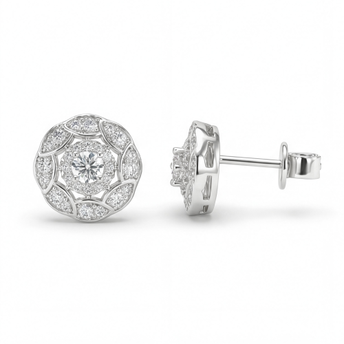 Double Halo - Brincos de espigão de moissanite com cravação em halo