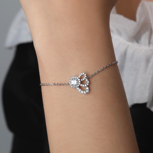 Ornella - Pulseira em moissanite com halo floral e corrente ajustável