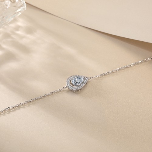 Peraise - Pulseira em moissanite de talhe pera com corrente de elos com halo