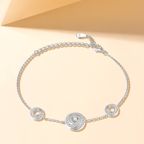 Cirquel - Pulseira com moissanite com elementos interligados com halo duplo