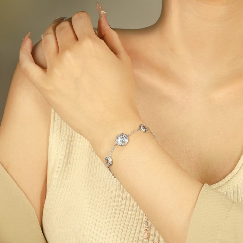 Cirquel - Pulseira com moissanite com elementos interligados com halo duplo