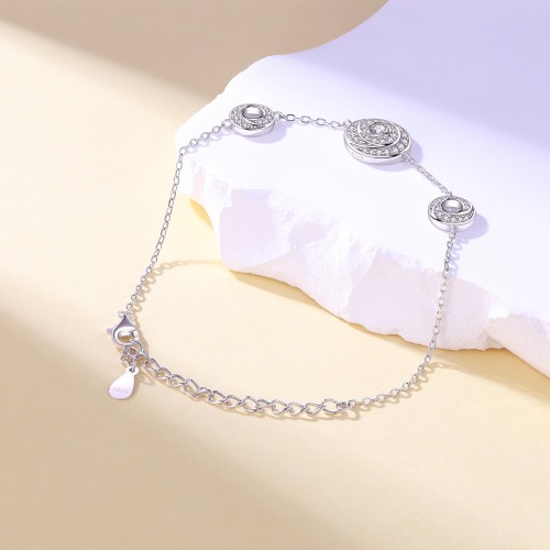 Cirquel - Pulseira com moissanite com elementos interligados com halo duplo