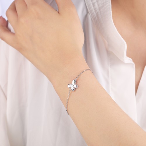 Bloomique - Pulseira de charms em moissanite com motivo floral e apontamentos brilhantes