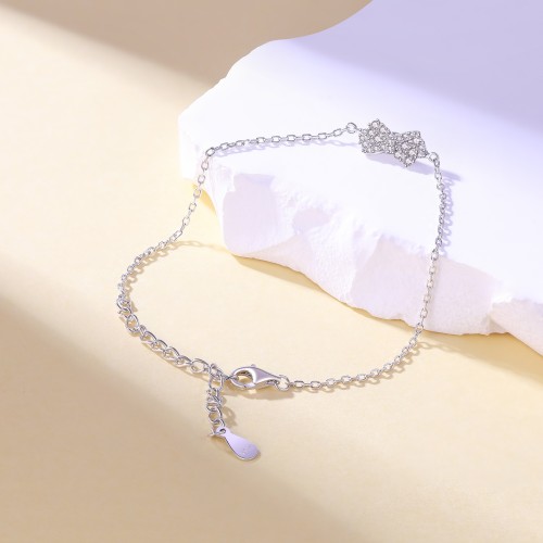 Gleamique - Pulseira em moissanite com motivo de laço e corrente ajustável