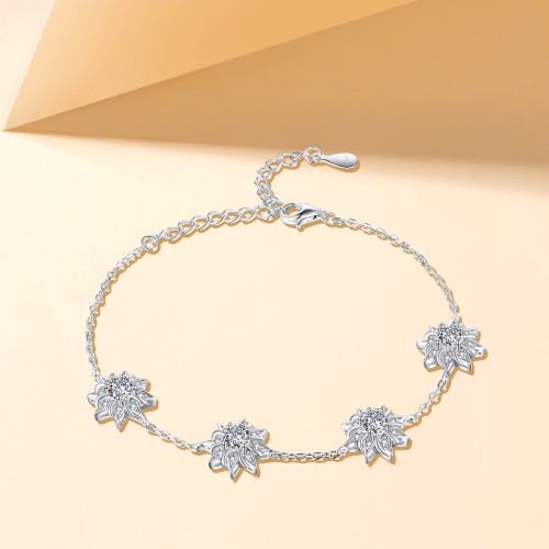 Stellara - Pulseira floral em moissanite com corrente ajustável