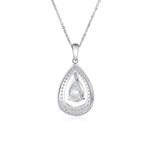 Pendula – Pendente com moissanite em forma de gota com a elegância do halo duplo