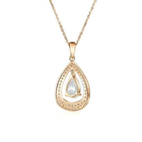 Pendula – Pendente com moissanite em forma de gota com a elegância do halo duplo