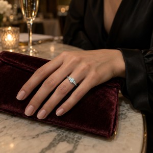Ovaline - Anel de moissanite oval com pedras laterais minimalistas