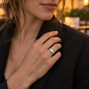Aurora - Anel em moissanite com pedras laterais minimalistas