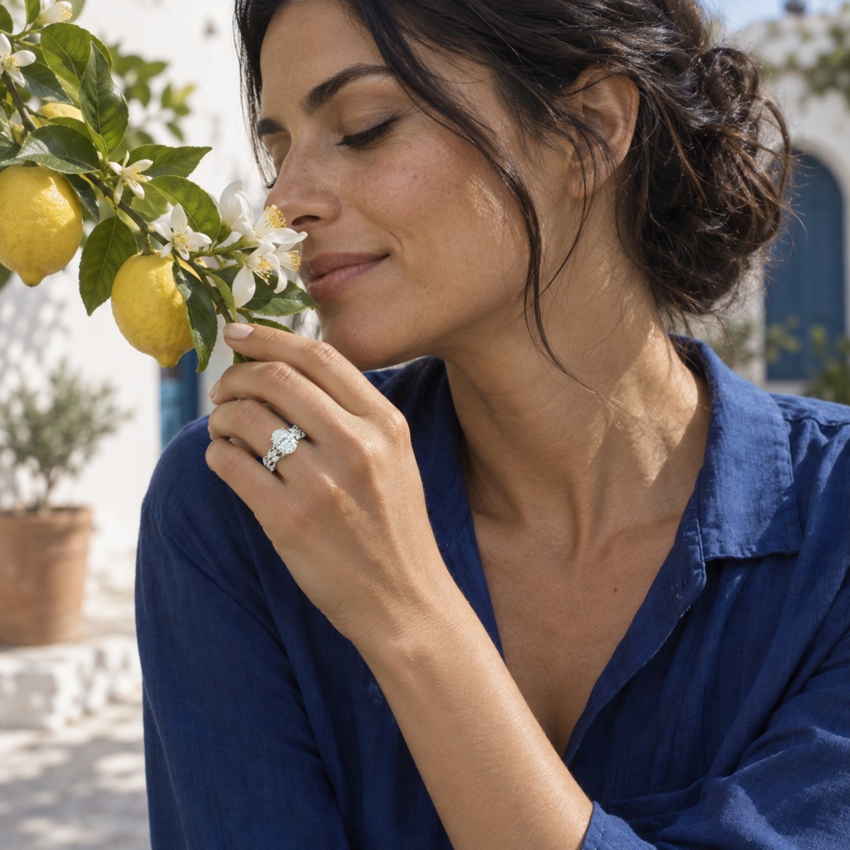 Wisteria - Anel em moissanite oval com aro em forma de videira entrelaçada