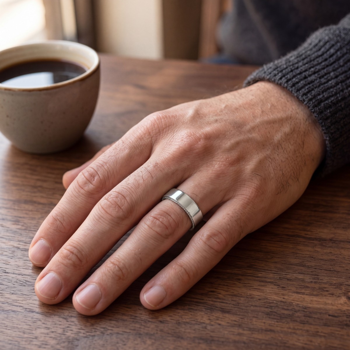 Horizon - Aliança de casamento para homem com moissanite com rebordos em pavé