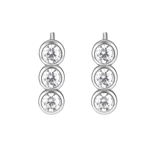 Tri-Bezel - Brincos de espigão de moissanite com cravação em virola