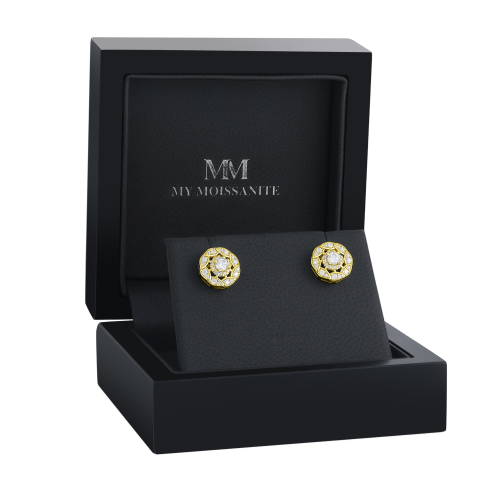 Double Halo - Brincos de espigão de moissanite com cravação em halo