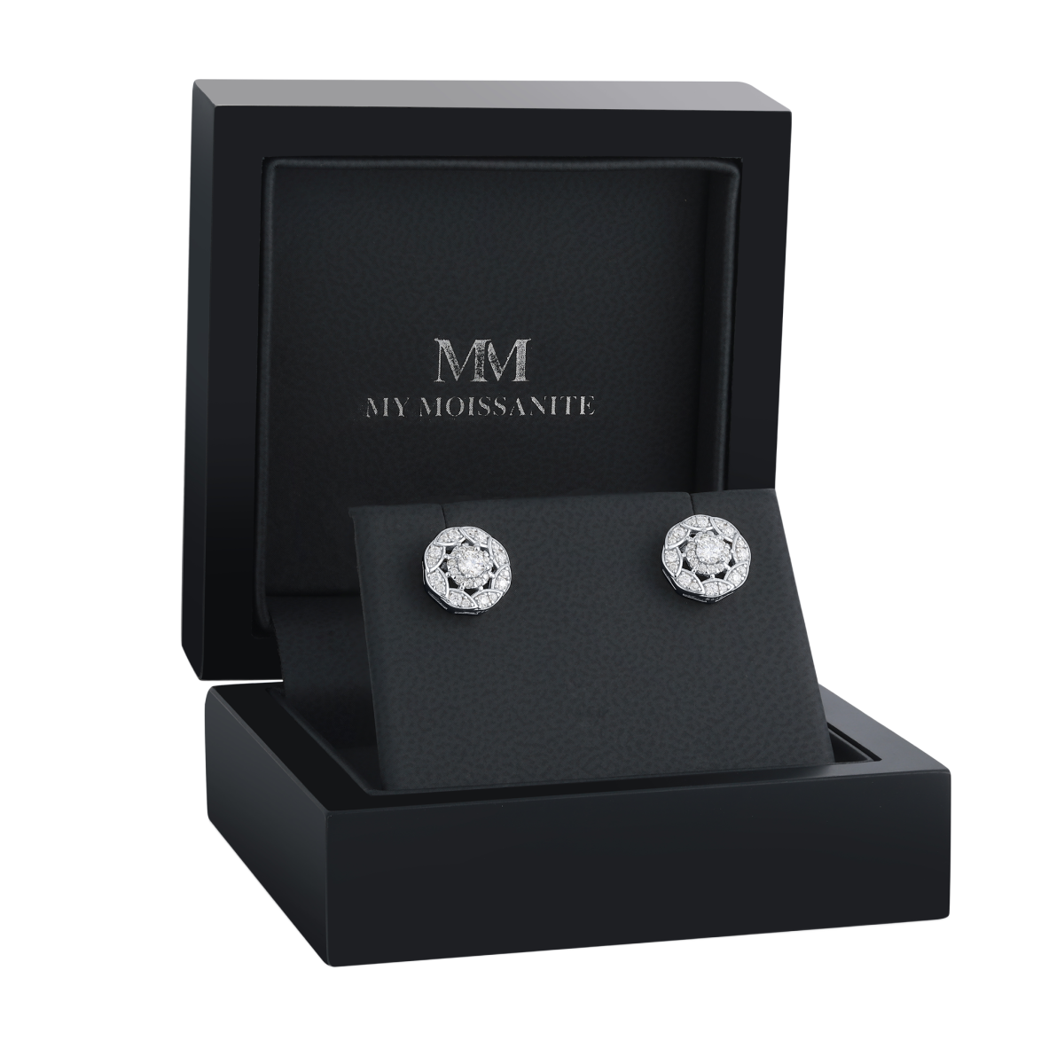 Double Halo - Brincos de espigão em moissanite com cravação em halo