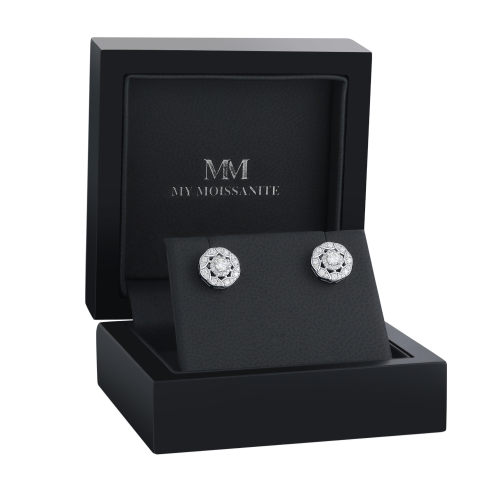 Double Halo - Brincos de espigão de moissanite com cravação em halo